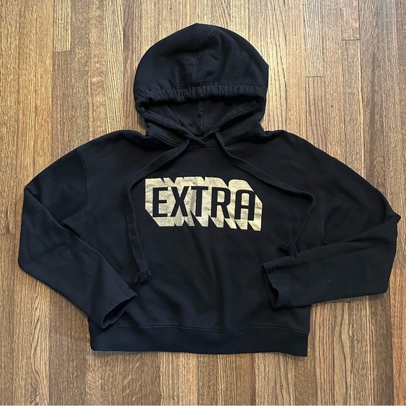 🌈5 for $25 Girls Black Gold Cropped “Extra” Pullover Hoodie Juniors Size 3/5 - Picture 1 of 6